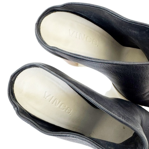 VINCE Leather Allison Open Toe Italian Slides Wooden Heel Black Size 6 - Picture 12 of 14